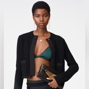 Zara SATIN EFFECT TULLE BRALETTE. Black / Green. Size M. New with Tags.